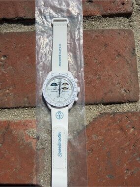 Omega White MoonSwatch Speedmaster Chronograph Watch